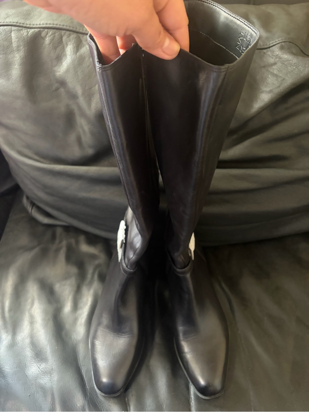 Naturalizer Black Leather Block Heel Ankle Boots